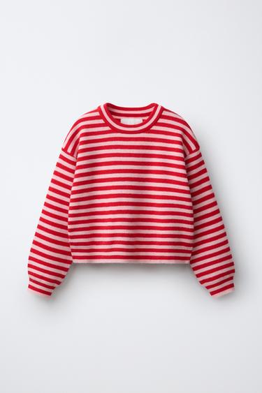 PULL EN MAILLE À RAYURES - Rouge de Zara - Image 0