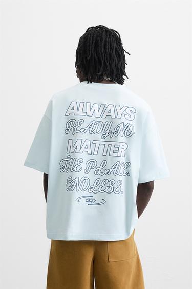 SLOGAN PRINT T-SHIRT - Sky blue by Zara