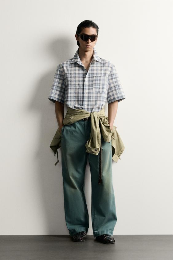 RELAXED FIT CHECK SHIRT - Grey / Blue by Zara - Image 0