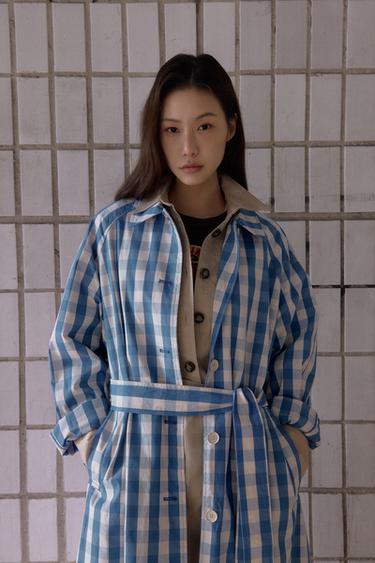 GINGHAM CHECK TRENCH COAT - Blue/White by Zara
