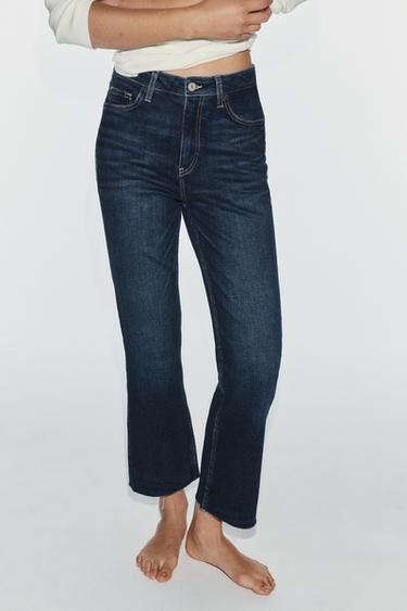 TRF CROPPED HIGH-WAIST bell bottom JEANS - Navy blue by Zara