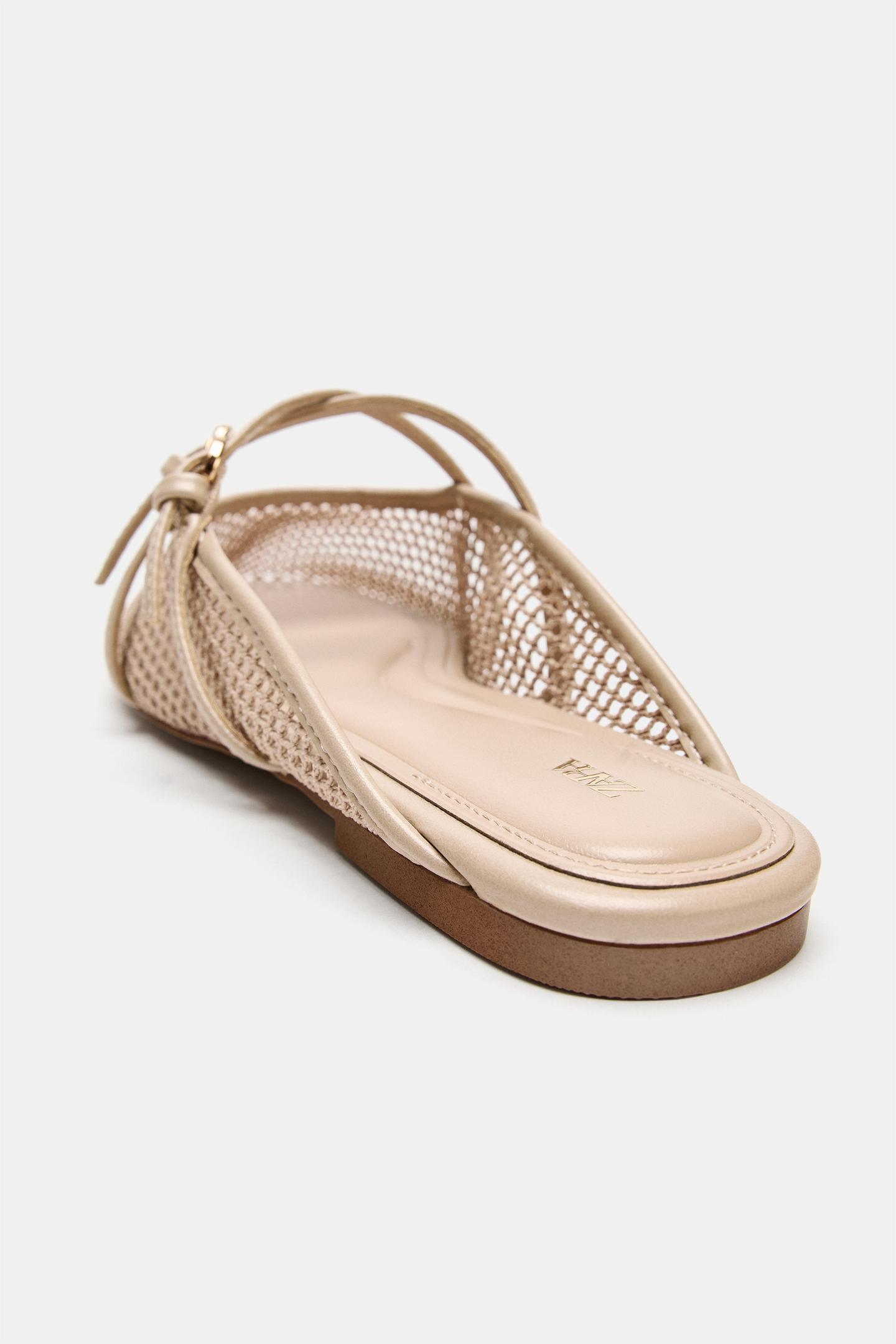 Женские балетки Zara Mesh Slingback Ballet Flats, цвет: Бежевый — фото 4