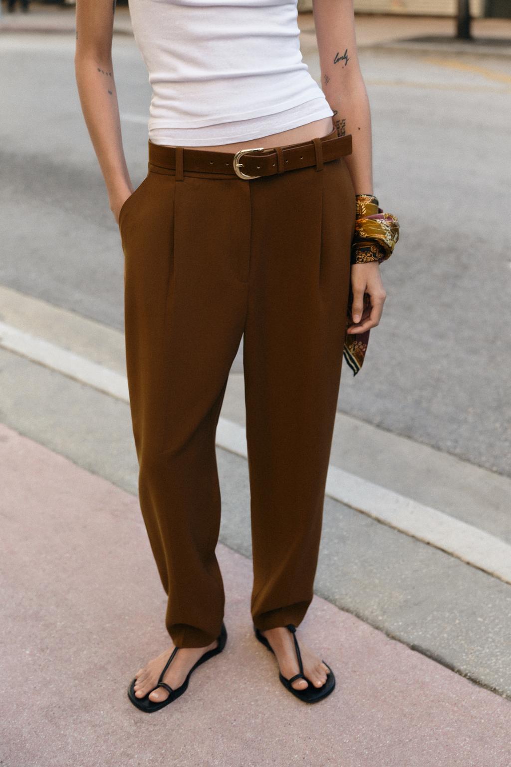 PLEATED BELTED PANTS