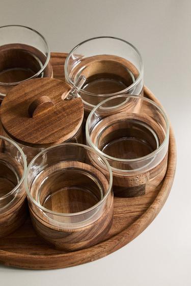 SET OF WOODEN TUMBLERS AND SUGAR BOWL - Light beige by Zara - Image 1
