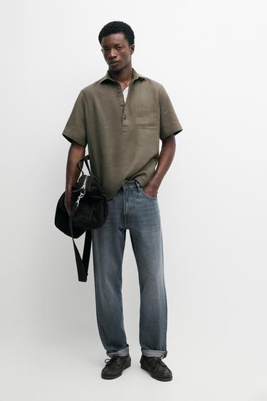Zara 100% linen short sleeve shirt - Dark green - Image 0