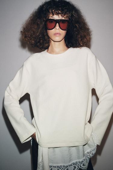 CAMISETA COMBINADA LENCERA - Crudo de Zara