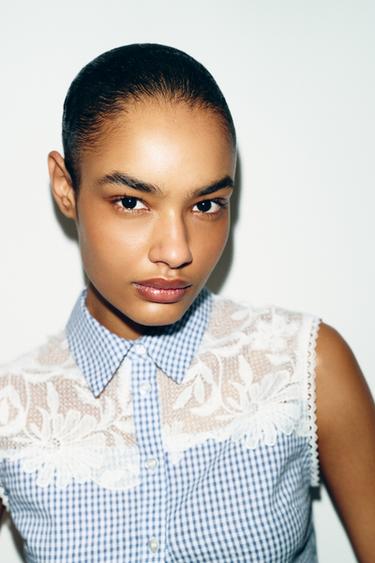 COMBINED GINGHAM BLOUSE - Blue/White by Zara - Image 3