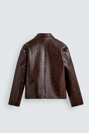 EMBOSSED FAUX LEATHER JACKET - Brown by Zara