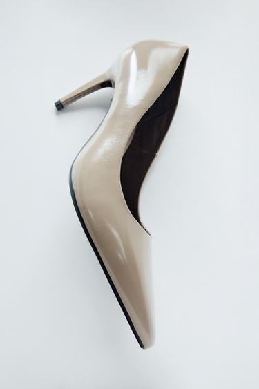 LEATHER HIGH-HEEL SHOES - Taupe Grey by Zara