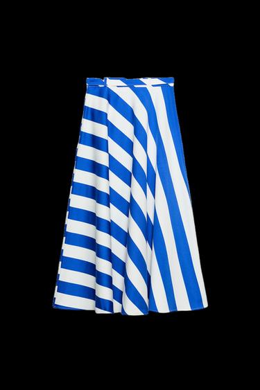 MITTELLANGER ROCK MIT STREIFEN UND GÜRTEL - Weiß / Blau von Zara