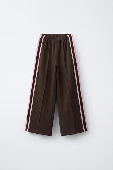 WIDE-LEG TROUSERS WITH MODAL STRIPES - Brown by Zara - Image 0
