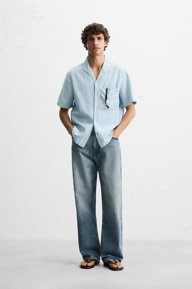 COTTON-LINEN SHIRT - Light blue by Zara