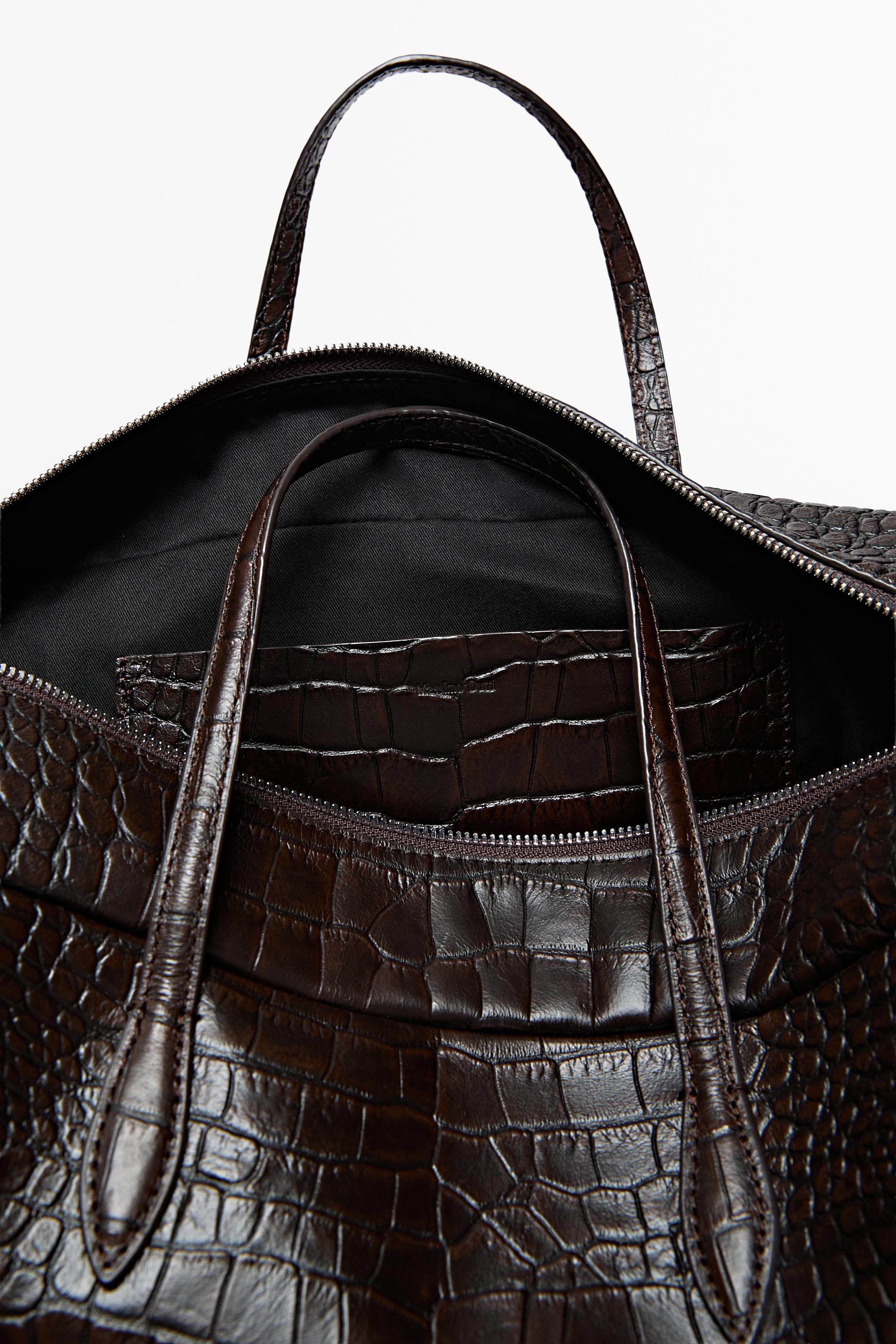 Leather texture duffle bag - Brown | ZARA United States