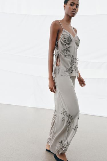 EMBROIDERED SAROUEL TROUSERS - Light grey by Zara