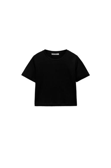 CROPPED STRETCH T-SHIRT - Black by Zara