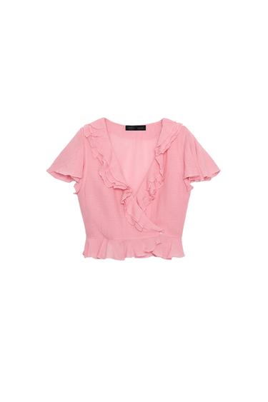 CROSSOVER RUFFLE TOP - Pink by Zara