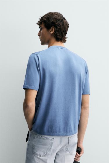 REGULAR FIT COTTON KNIT T-SHIRT - Blue by Zara - Image 2