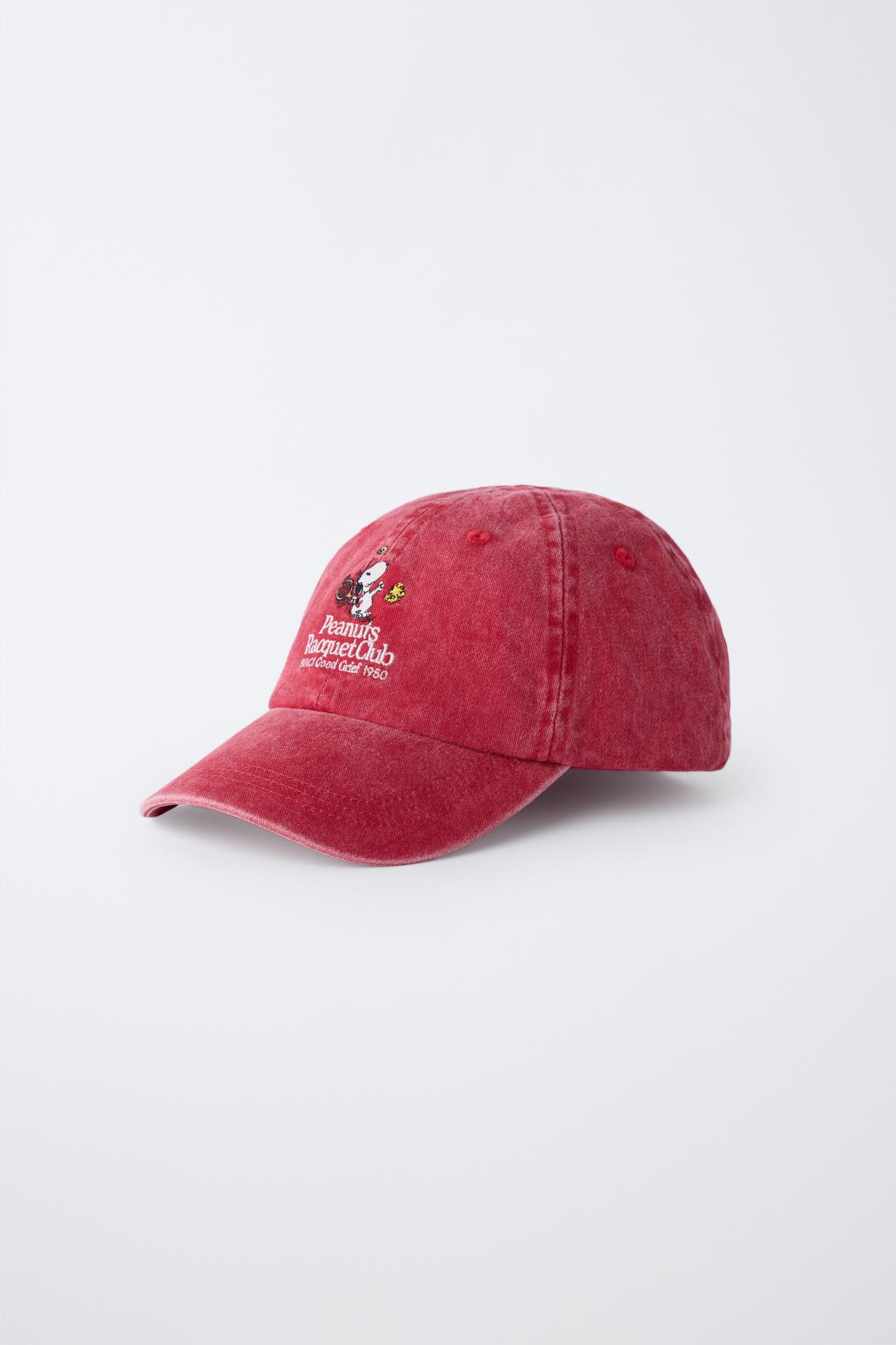 WASHED EFFECT EMBROIDERED SNOOPY PEANUTS™ CAP — Red
