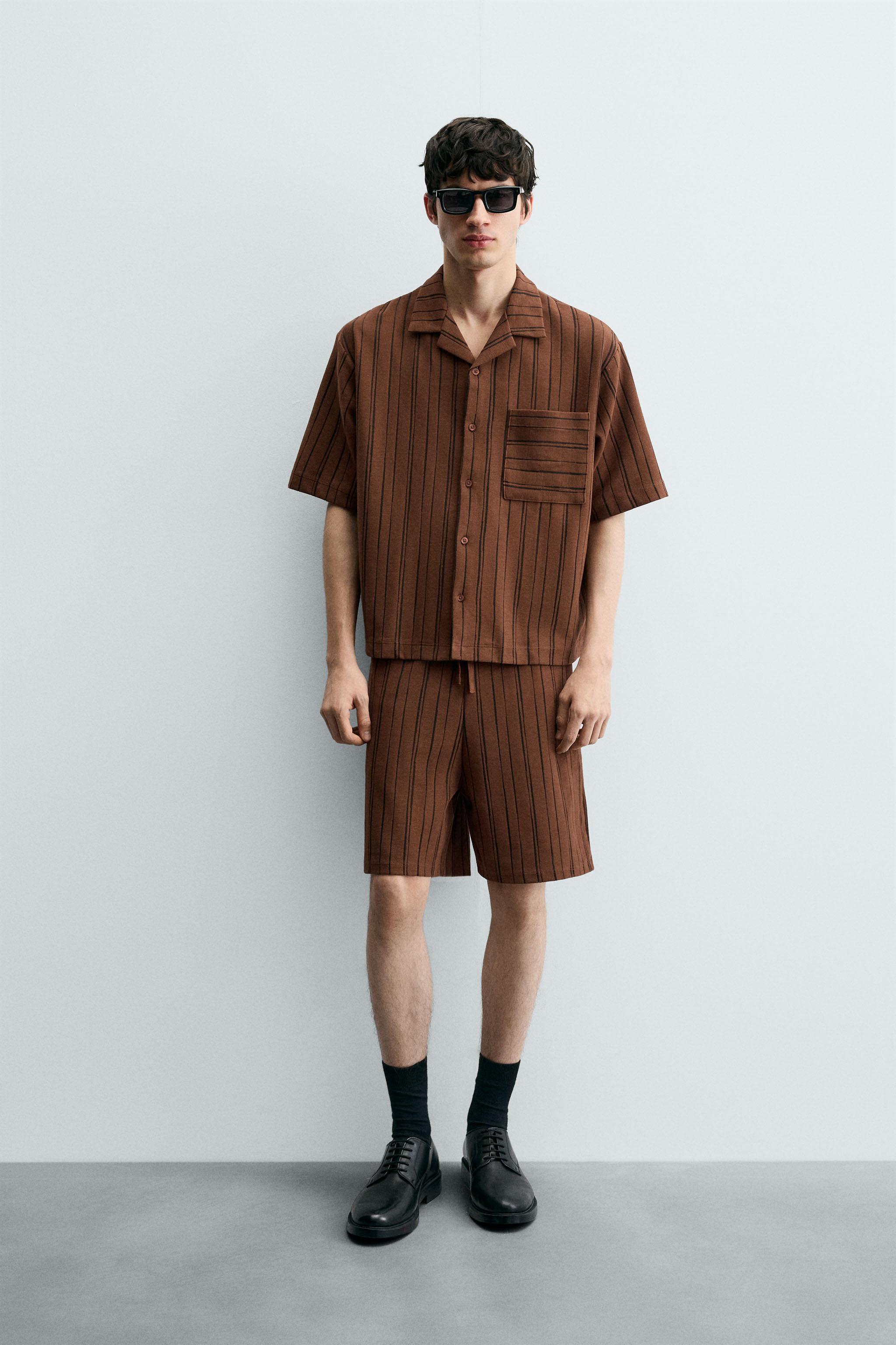 BERMUDA RELAXED FIT LISTRADA - Telha | ZARA Brasil