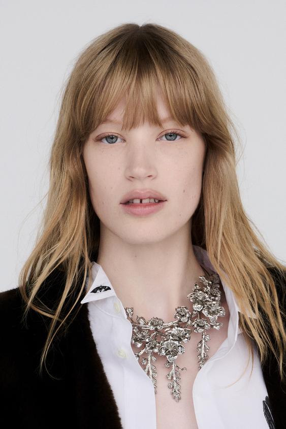 METAL CHOKER WITH EMBOSSED FLOWERS - Silver by Zara - Image 0