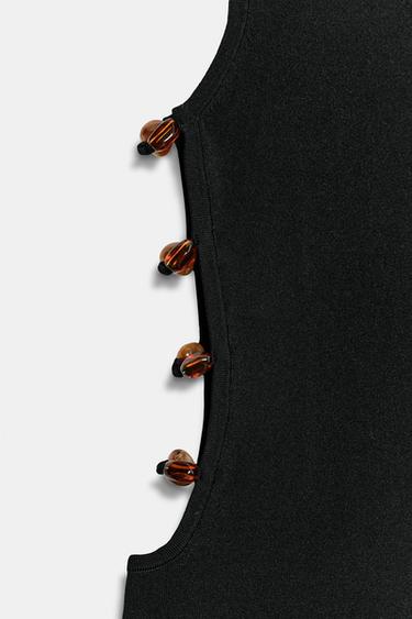 SHORT KNIT DRESS WITH BEADED CUT-OUTS - Black by Zara - Image 7