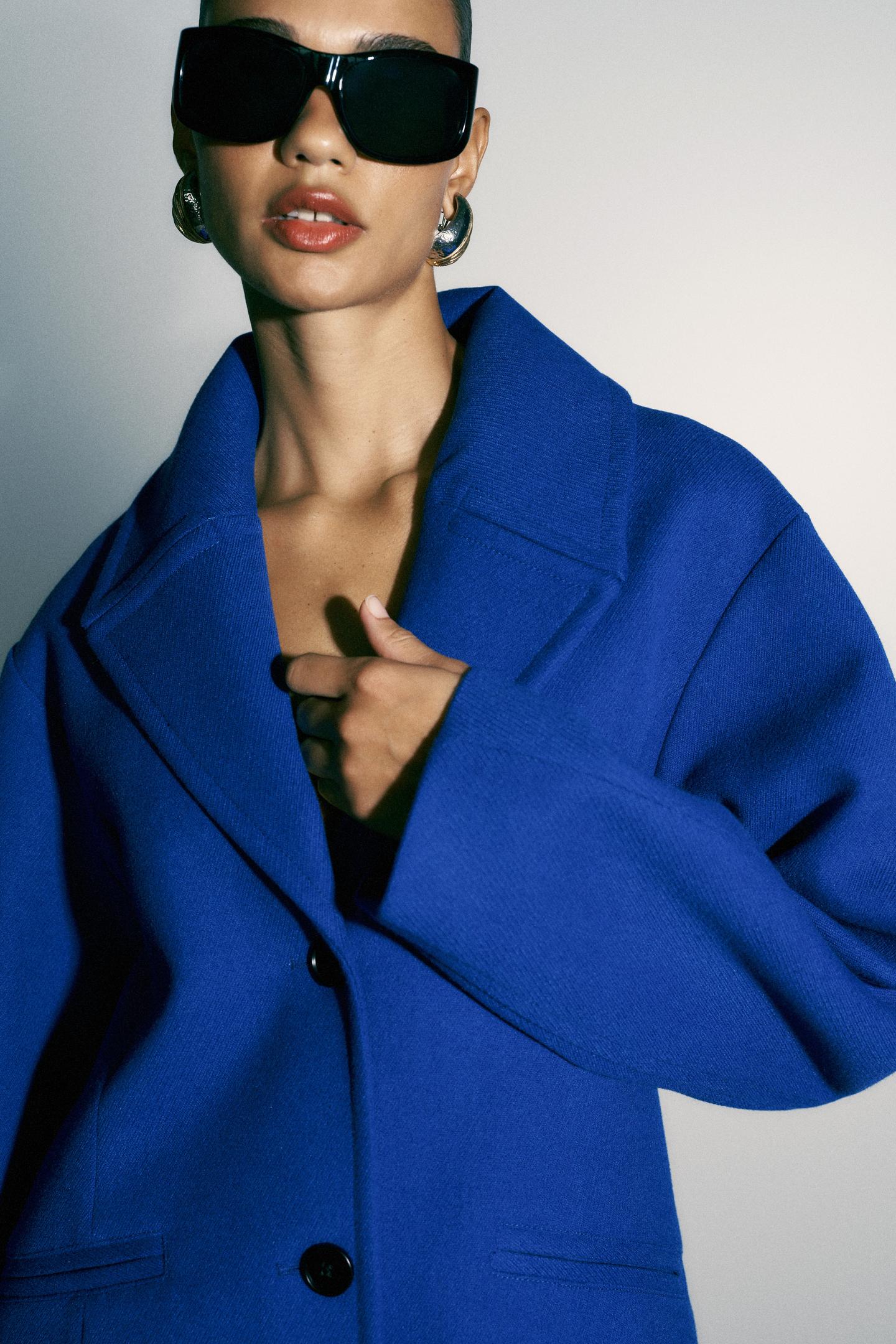 Женское пальто Zara Oversized Dropped Shoulder, цвет: Голубоватый — фото 4