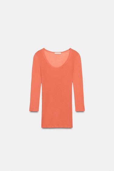 PLAYERA SUPIMA® MANGA TRES CUARTOS - Mandarina de Zara