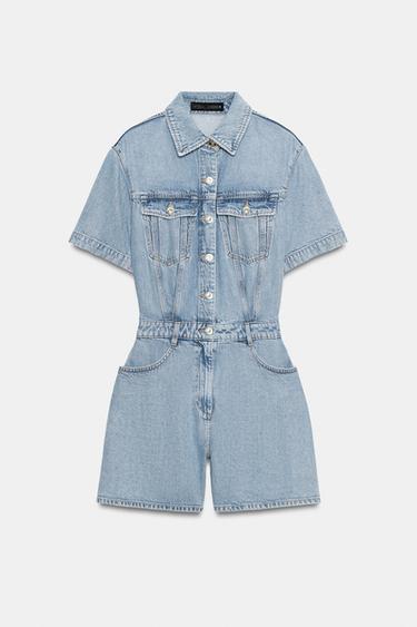 Z1975 SHORT FLOWY DENIM JUMPSUIT - Mid-blue by Zara - Image 7