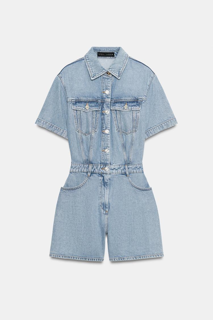 Combi-short fluide en denim chez Zara