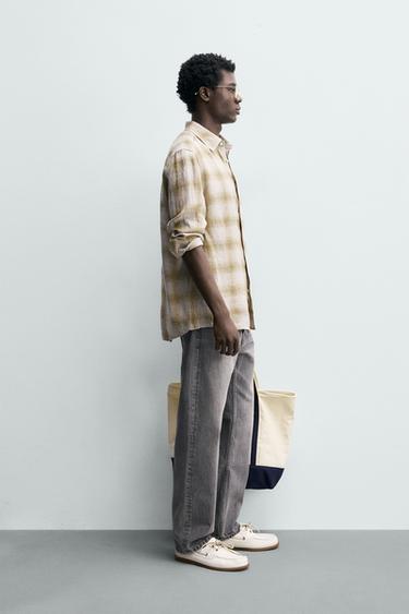 CHEMISE À CARREAUX EN LIN - écru/jaune de Zara - Image 3