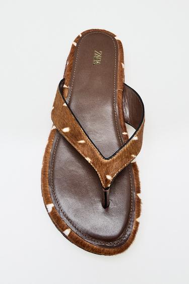 PRINTED LEATHER SANDALS - Multicoloured by Zara