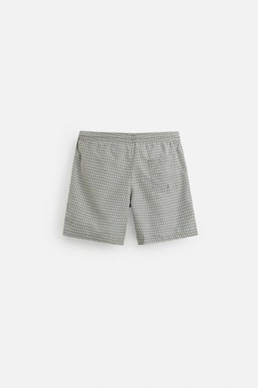 GEOMETRIC PRINT MID-LENGTH SWIMMING TRUNKS - Khaki by Zara - Image 1
