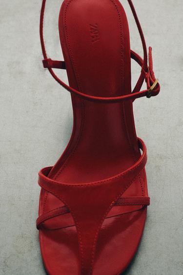 LIMITED EDITION LEATHER STRAPPY SANDALS - Red by Zara - Image 0
