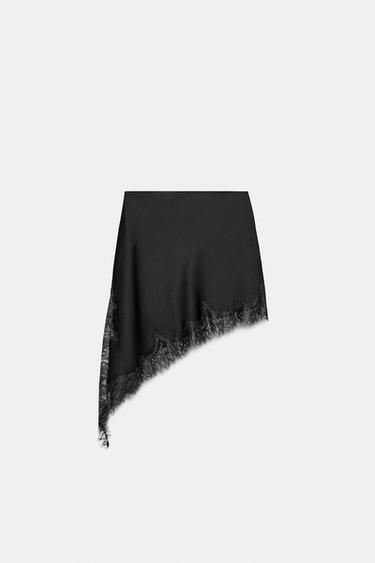 Zara ZW COLLECTION SATIN EFFECT LACE SKIRT - Dark gray