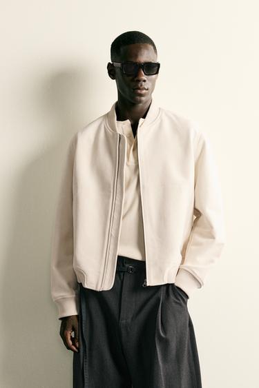 Zara FAUX SUEDE BOMBER JACKET - Oyster-white