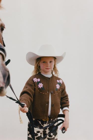 EMBROIDERED FLOWERS WOOL CARDINGAN — Brown 1