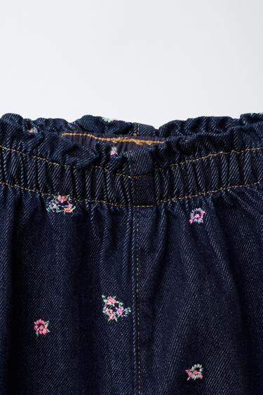 JEAN BOUFFANT À FLEURS BRODÉES - Bleu de Zara - Image 2