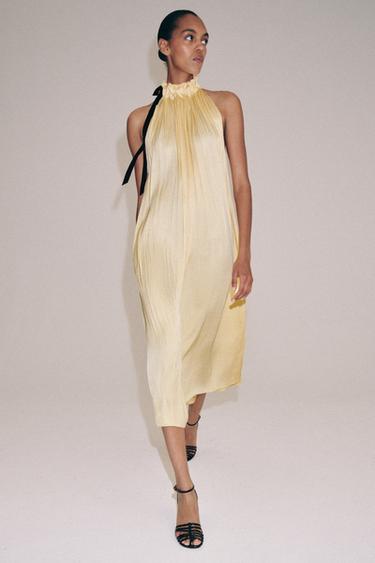 VESTIDO HALTER SATINADO ZW COLLECTION - Amarillo de Zara - Imagen 0