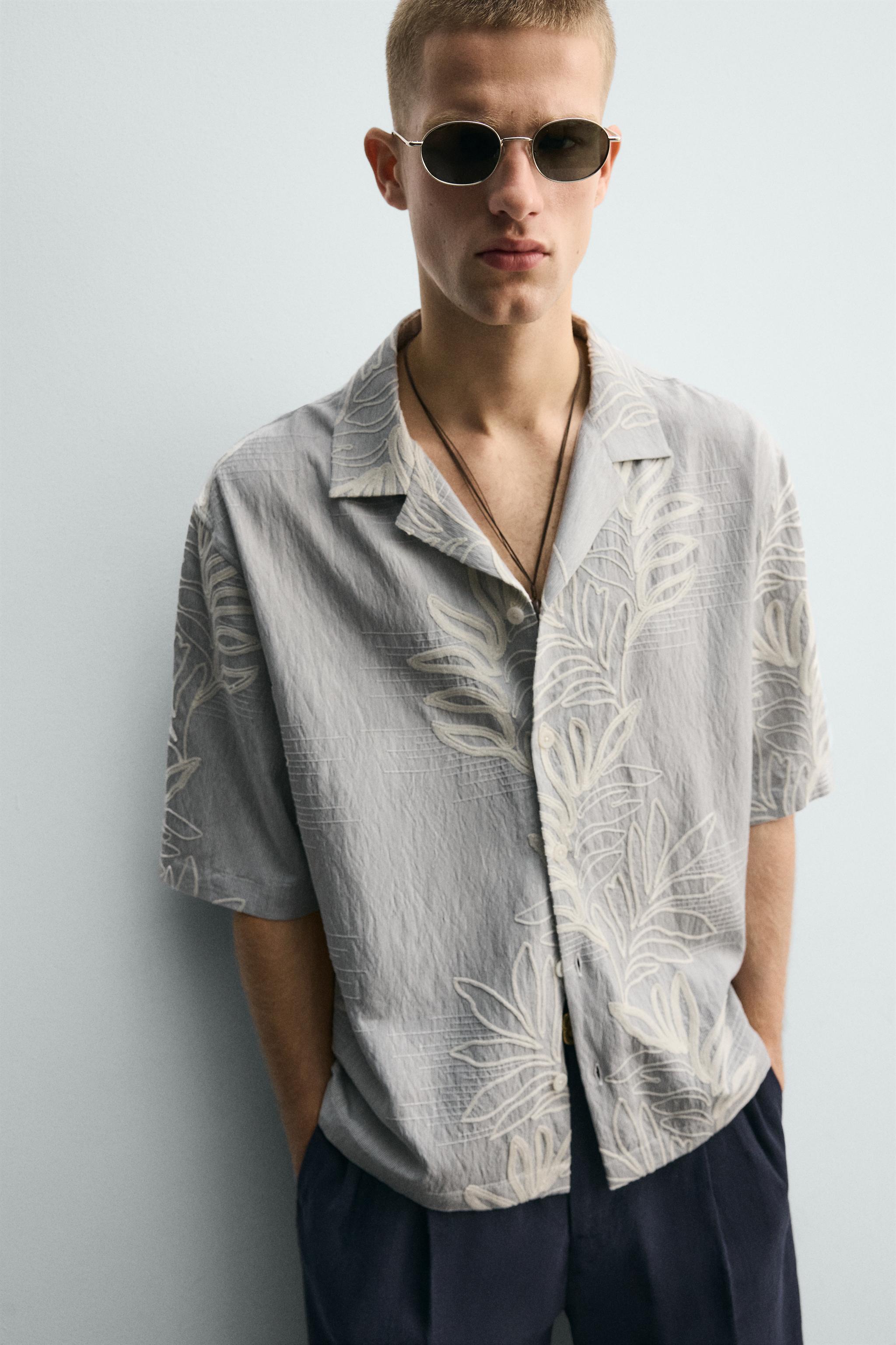 EMBROIDERED LEAF JACQUARD SHIRT - Sky blue | ZARA United States