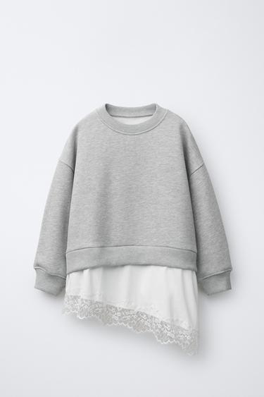 SWEAT DOUBLE BAS DENTELLE - Gris chiné de Zara