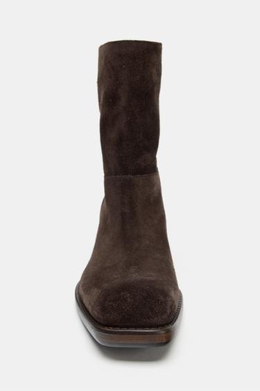 SPLIT SUEDE HEELED ANKLE BOOTS - Brown by Zara - Image 5