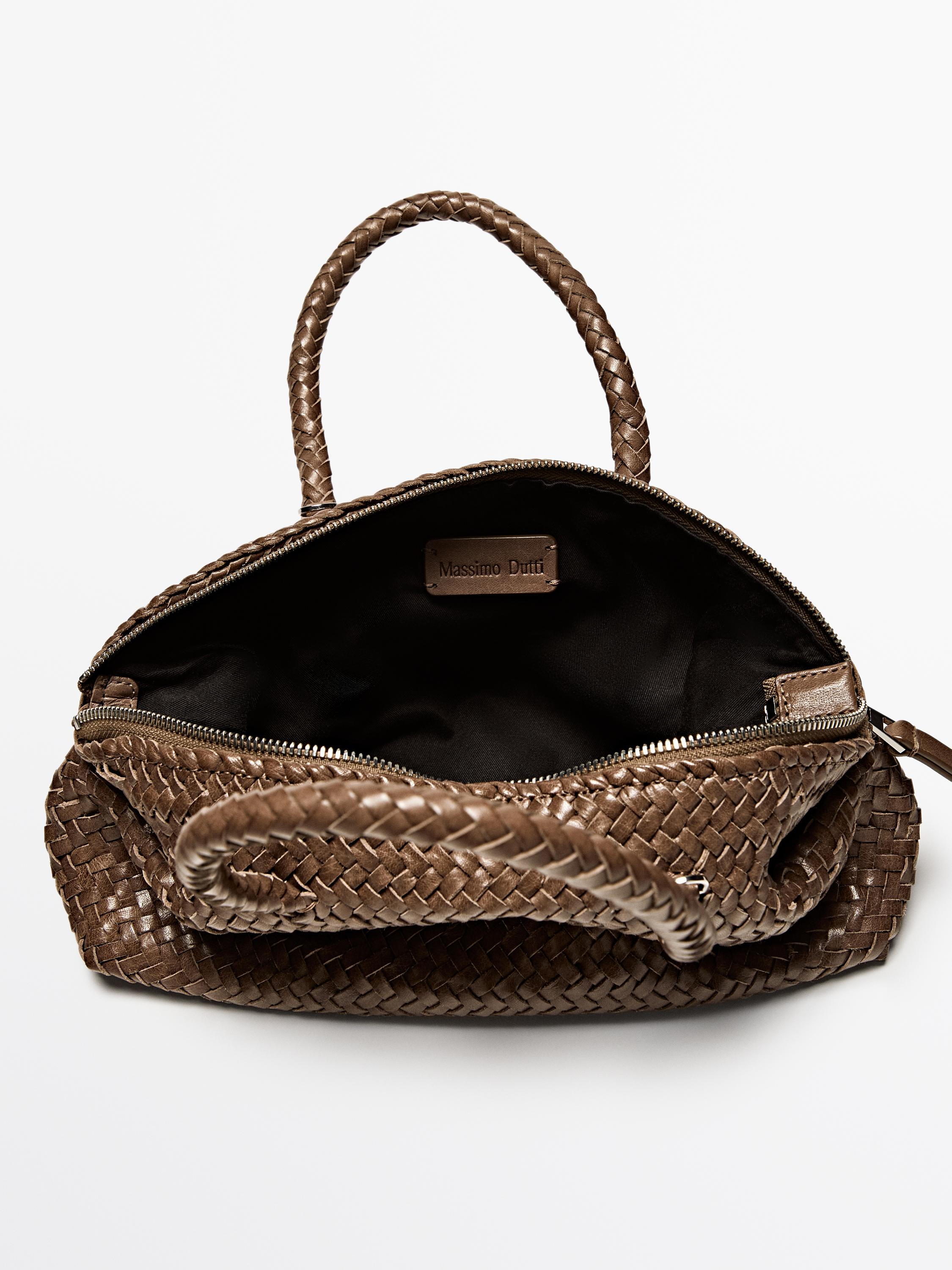 Small woven nappa leather satchel bag