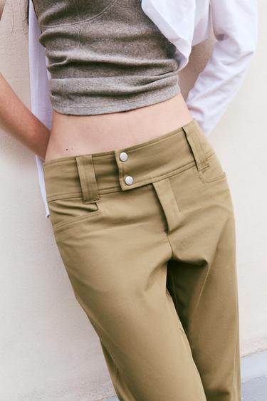 PANTALLONA TREÇEREKËSHE ME TOKËZ - kaki-e mesme nga Zara