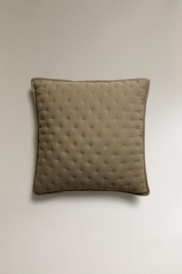 PADDED DOTTED CUSHION COVER FOR QUILTS - Grey green by Zara