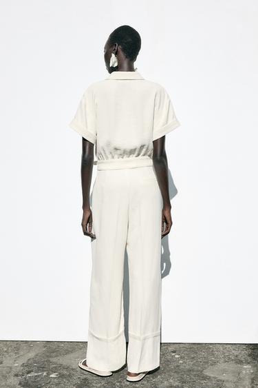 CREPE BUCKLE WAIST JUMPSUIT - Ecru by Zara - Image 6