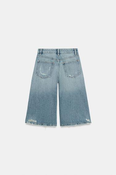 TRF MID-WAIST RIPPED DENIM JORTS - Blue by Zara
