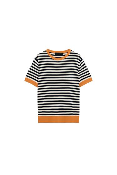 STRIPED KNIT TOP - white-orange by Zara