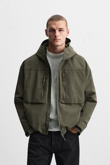 Zara JAKNA WATER-REPELLENT S KAPULJAČOM – svijetlokaki