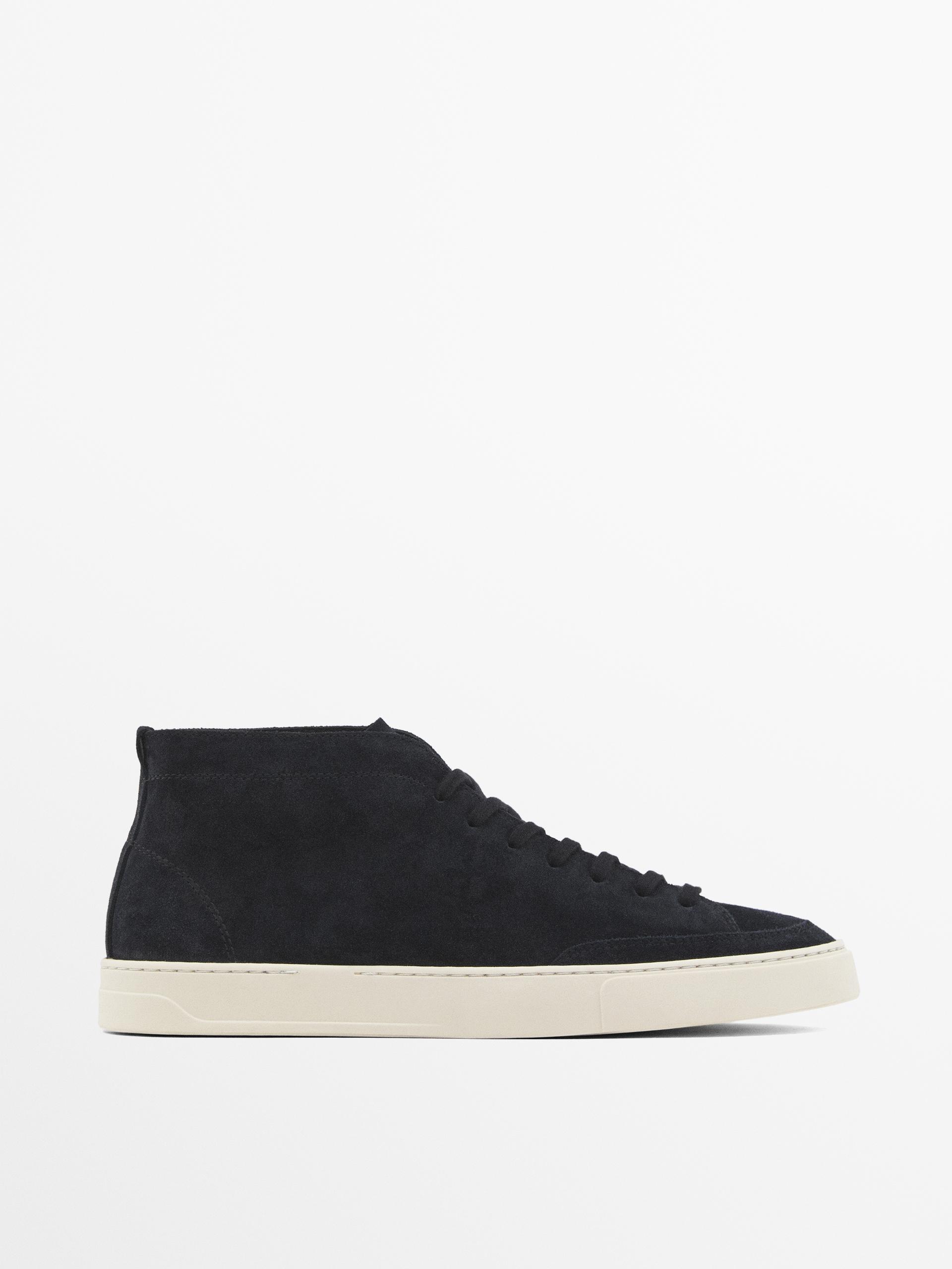 Split leather high top trainers Blue ZARA Canada