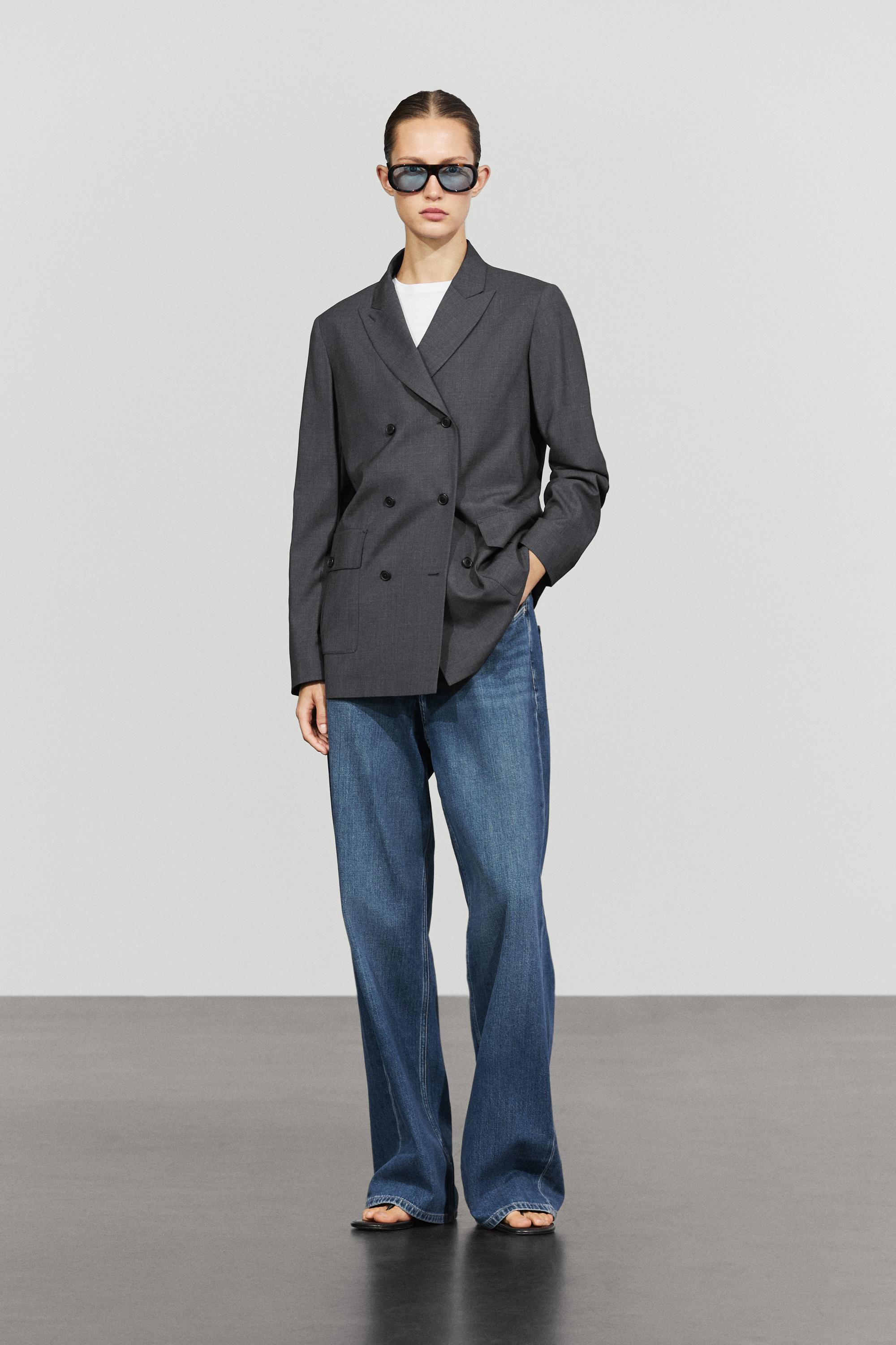 Double-breasted blazer with pocket detail — Cobalt